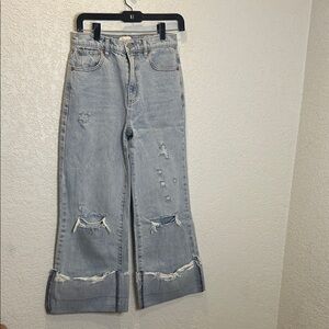 Alice + Olivia Light Blue Distressed Wide-Leg Jeans